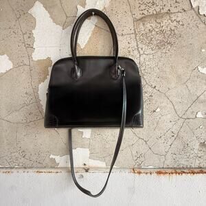 Vtg Focus Paris Leather Bag Made in France Black Structured Top Handle Crossbody